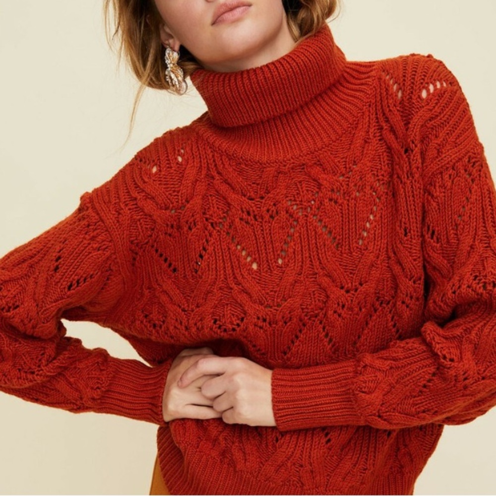ARITZIA LITTLE MOON Negroni Turtleneck Sweater wool cognac size medium